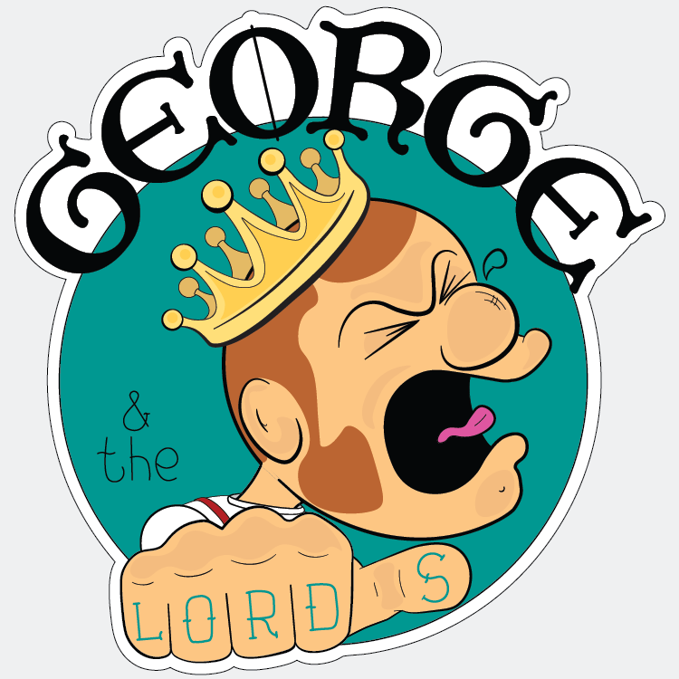 George & the Lords sticker with Lord Gatekeep logo - teal background